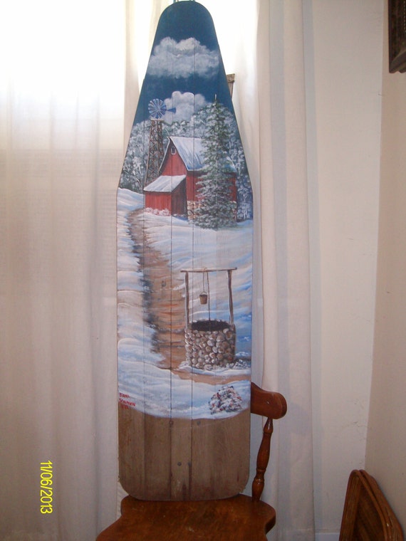 Items similar to Snowscene Painting on Old Wooden Ironing ...