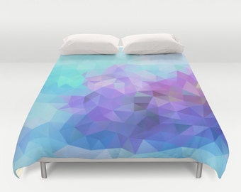 Blue Duvet Cover Lilac Duvet Cover Art Blue Duvet Lilac Flower Duvet Low Poly Duvet Cover Geometric Pattern Duvet christmas gift