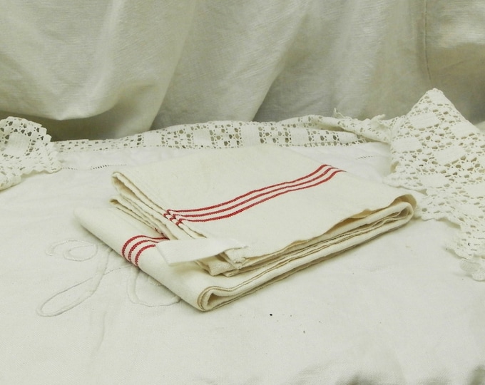 Excellen Coindition Large Antique French Linen Tea Towel with Woven Red Stripes / French Country Kitchen Decor/ Traditional/ Parisian /Home
