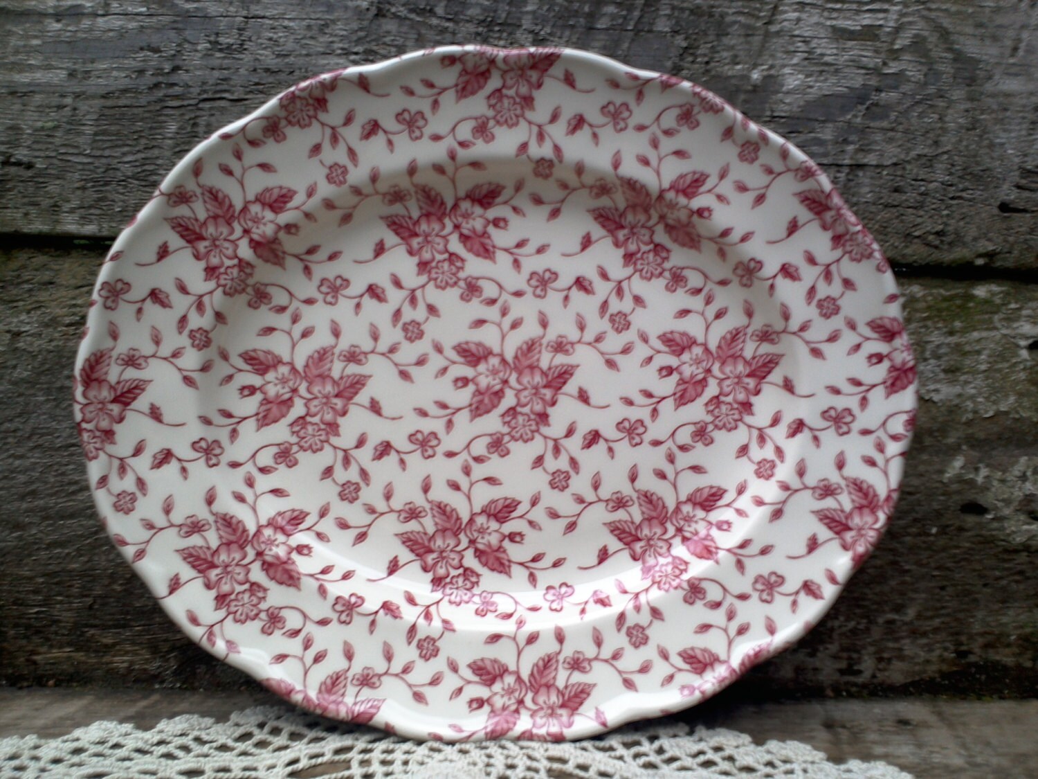 PINK FLORAL PLATTER, Vintage Grindley England Royal Tudor Bouquet Pink Oval Platter, 9 3/4″ x 11
