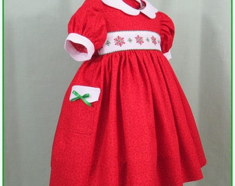 Robe Fille Chez Ami Boutique - Taille 4, Broderie Noël, Coton Rouge/blanc/vert, Très Bon état