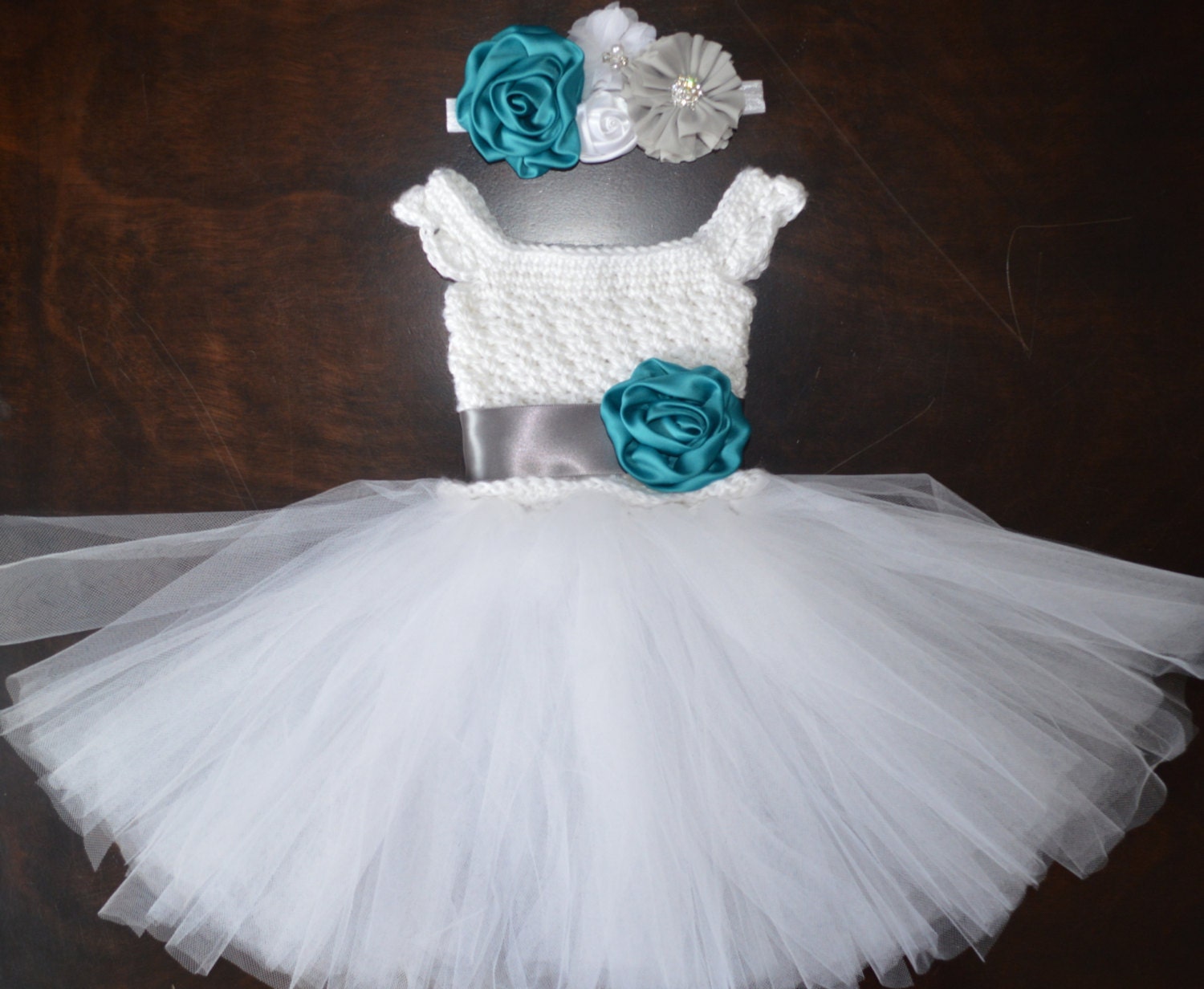 Crochet Tulle Tutu Flower Girl Dress Baby Costume Handmade
