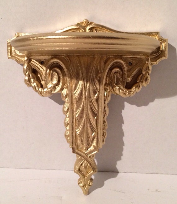 Small Gilt Wall Sconce with Shelf by Syroco Wood 1940s on Small Sconce Shelf id=40711