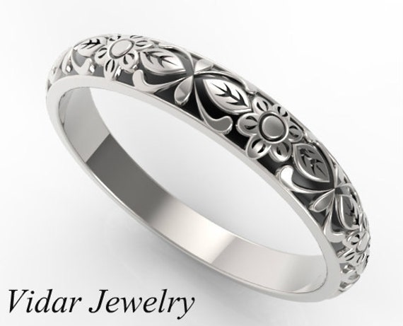 Flower Engraved Wedding band-Unique Ring Design