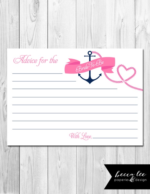 INSTANT DOWNLOAD Advice for the Bride - Nautical Theme - Nautical Bridal Shower - Pink and Navy - Printable Il_570xn