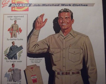 1955 DICKIES WORK CLOTHES Ad Original Vintage Magazine Advertisement ...