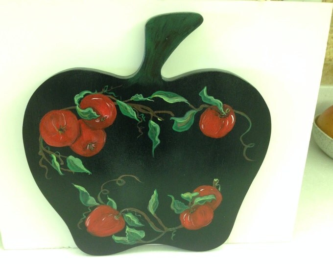 Wooden Apple Cutout - Acrylic Painting - Hook on Back for Hanging