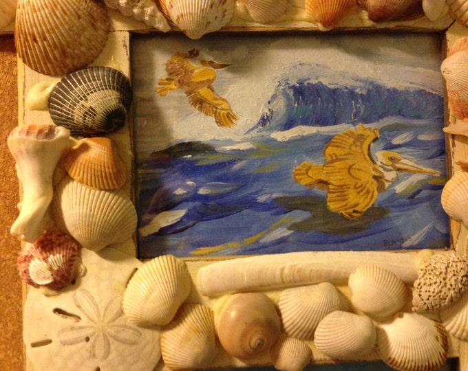 Wood Base - Bulletin Board, Picture Frames and Hooks Decorated with Shells