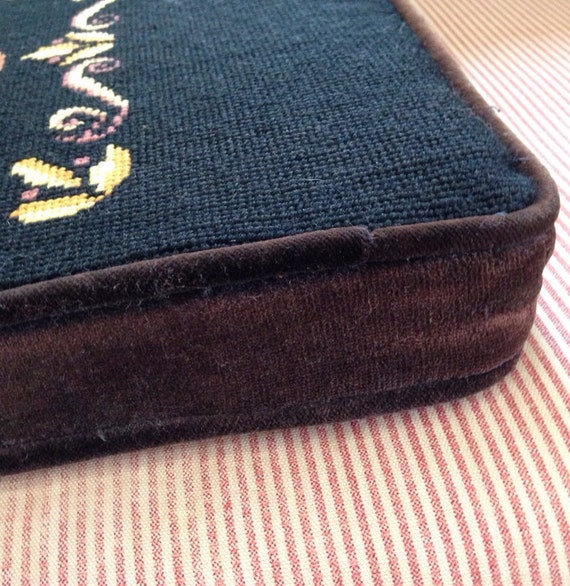 Vintage violin musical needlepoint piano bench pillow cushion