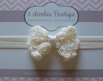 Newborn Headband..Baby Girl Headband..Cream Bow Headband..Baby Headband..Toddler Headband..Infant Headband