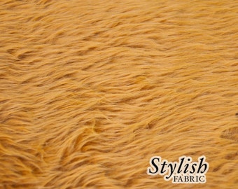 Dark Mustard Pile Luxury Shag Faux Fur Fabric by the yard for costume, throws, home furnishing, photo props - 1 Yard Style 5009
