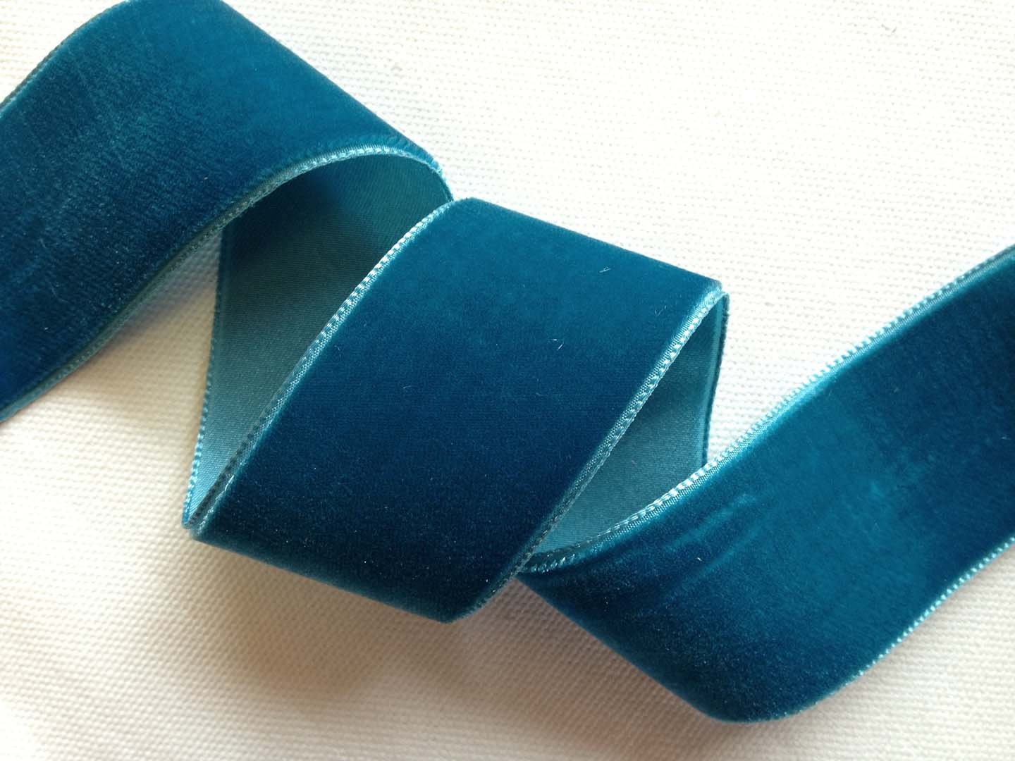 Teal blue velvet ribbons multiple widths 2 yard increments