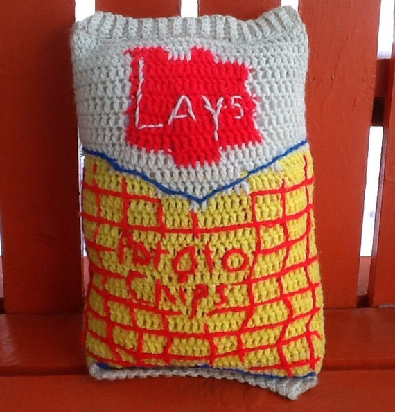 Vintage Knit Lays Potato Chip Accent Pillow Kitsch