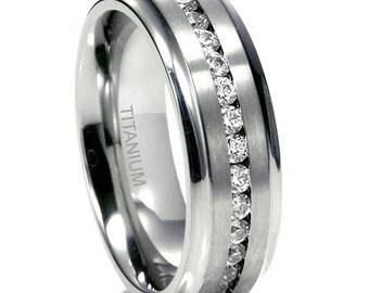 Titanium CZ Ring Mens Wedding Ring Brushed Face 8MM by C9TTUNGSTEN