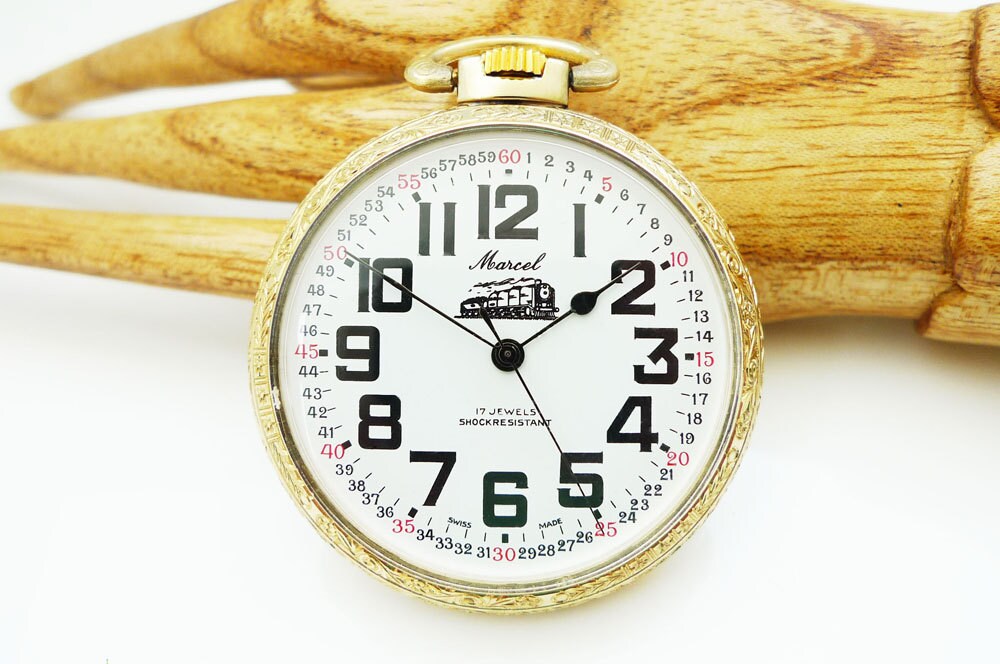 Marcel Men's Railroad Pocket Watch Swiss Made 17 Jewel
