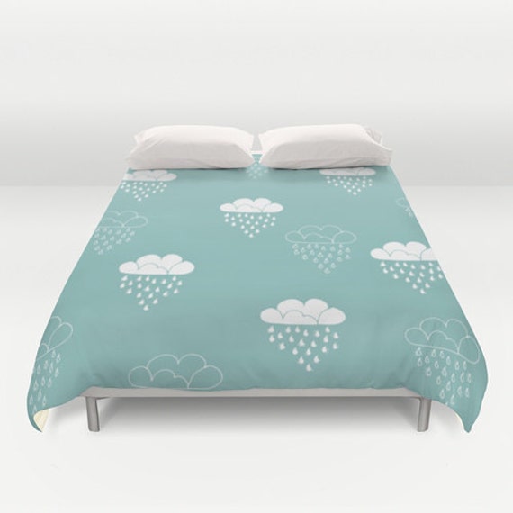 Duvet Cover clouds turquoise sky blue white rain decoration