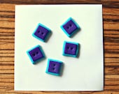 Five very cute small buttons: blue with purple, made of polymer clay