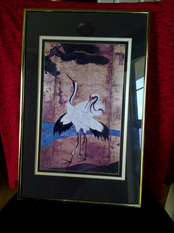 Modern style gold foil on wood Crain or crane print