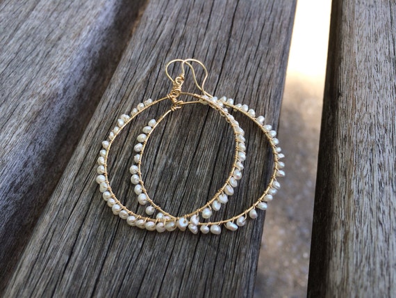 Fresh Water Pearl Hoop Gold Filled Earrings