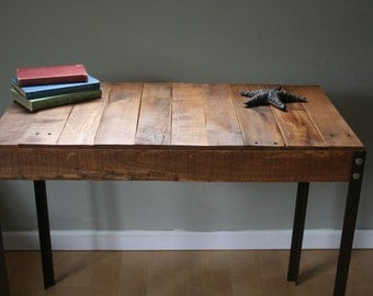 Rustic Reclaimed Wood Desk / Table with Industrial Iron Legs Made to Order/Custom Order