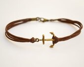 Anchor cord bracelet, men's bracelet, bronze anchor charm, brown cords, bracelet for men, gift for him, surfer bracelet, clasp, mens jewelry