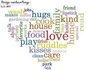 Words of Mom heart Embroidery Design, subway stitchout, mothers day gift idea, new mom, apron and tea towel design