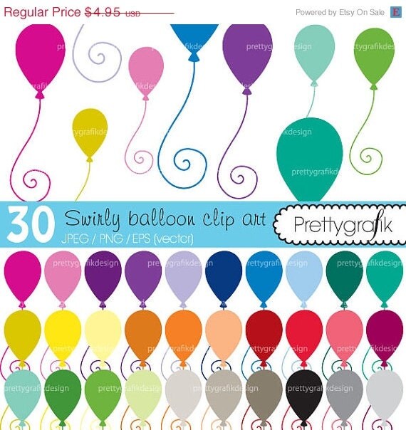 80% OFF SALE 30 balloons clipart commercial use, vector graphics, digital clip art, digital images - CL465 Il_570xn