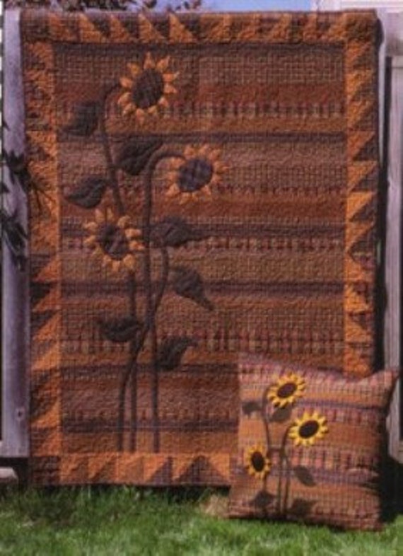 Primitive Wool Applique Quilt Pattern Sunflower Meadow