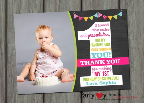 First Birthday Thank You Card Chalkboard by PartyInvitesAndMore