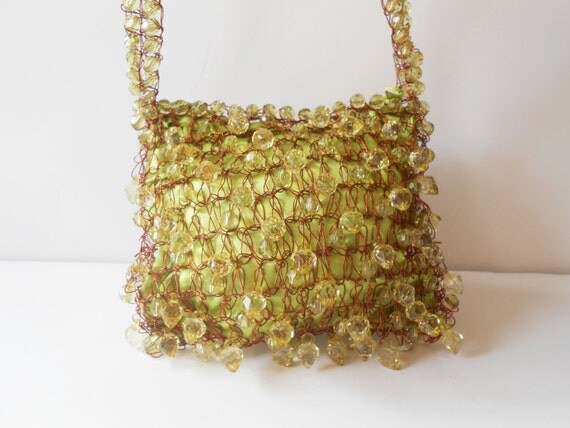 Beaded Evening Bag Gorgeous Green Bead Purse Handbag Prom