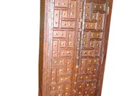 Huge Geometric Old Door Brass Studs Cabinet Antique Armoire