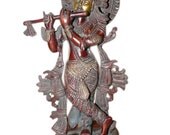 Vinatge Handmade Brass Statue Lord Krishna-Playing the Flute