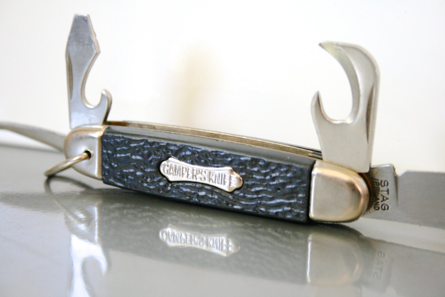 Vintage Camper's Pocket Knife / Four Tools / Stag