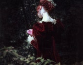 Hiding Away is a Vintage style photographic portrait of a woman in an English Garden