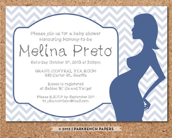 Baby Shower Invitation  Blue Chevron Baby Bump  DIY Editable Word 