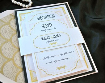 Great Gatsby, blush, gold wedding Invitation- Art Deco, Marsala, Silver, Black (NOT A SAMPLE LISTING) Colors/wording/materials Customizable