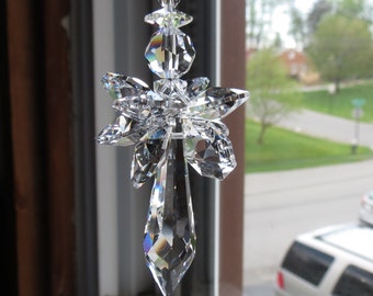 Angel Suncatcher, Swarovski Crystal Suncatcher, Guardian Angel, April Birthstone, Clear crystal suncatcher, Keira's Crystal Creations