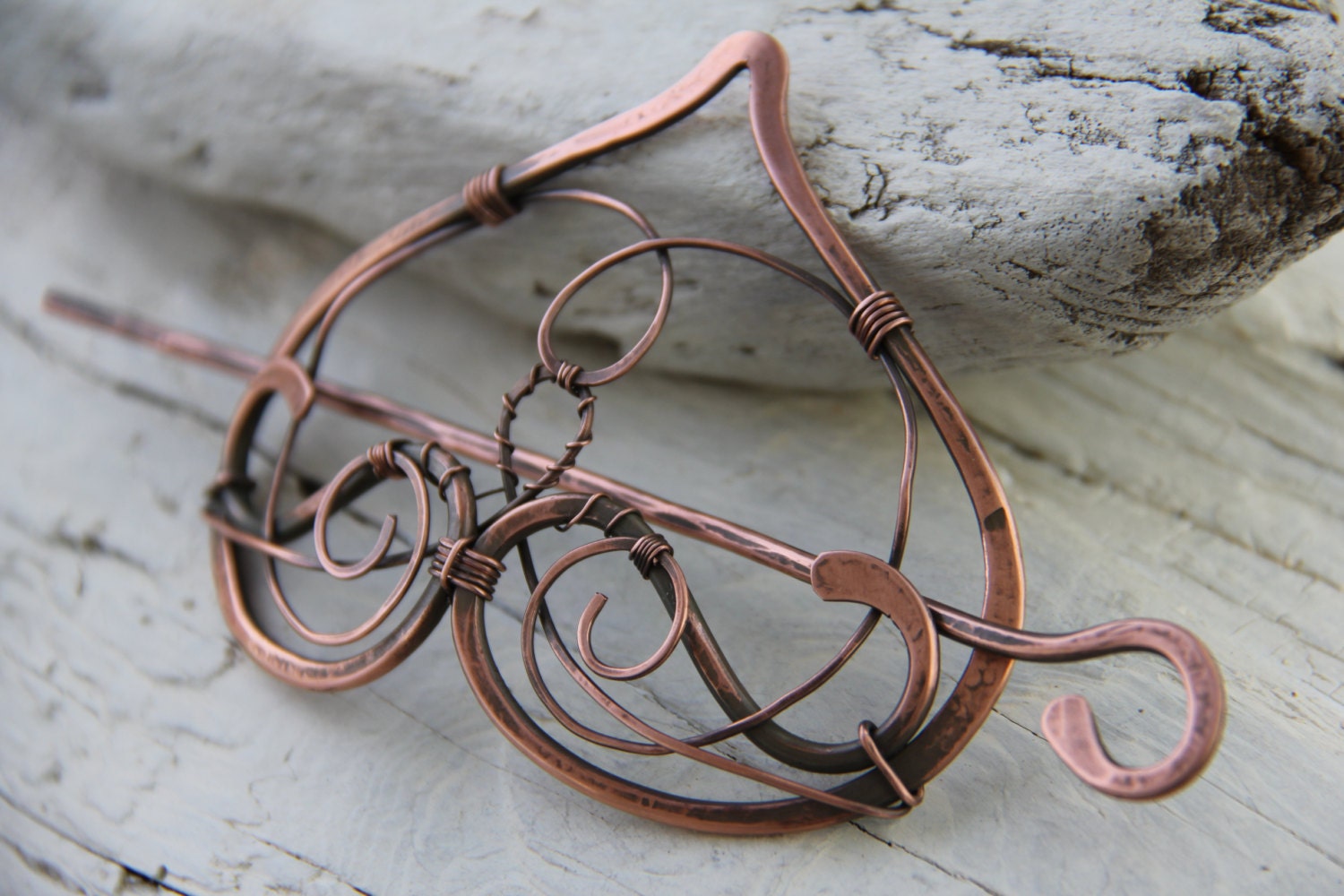 Hair slide hair barrette hair pin hair fork in copper.