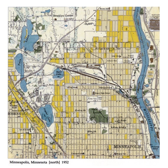 Hand Painted Map of North Minneapolis 1952 / by OldRootStudio