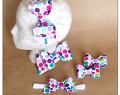 Bright Multicolored (with a hint of sparkle) Polka Dot fabric hair bow