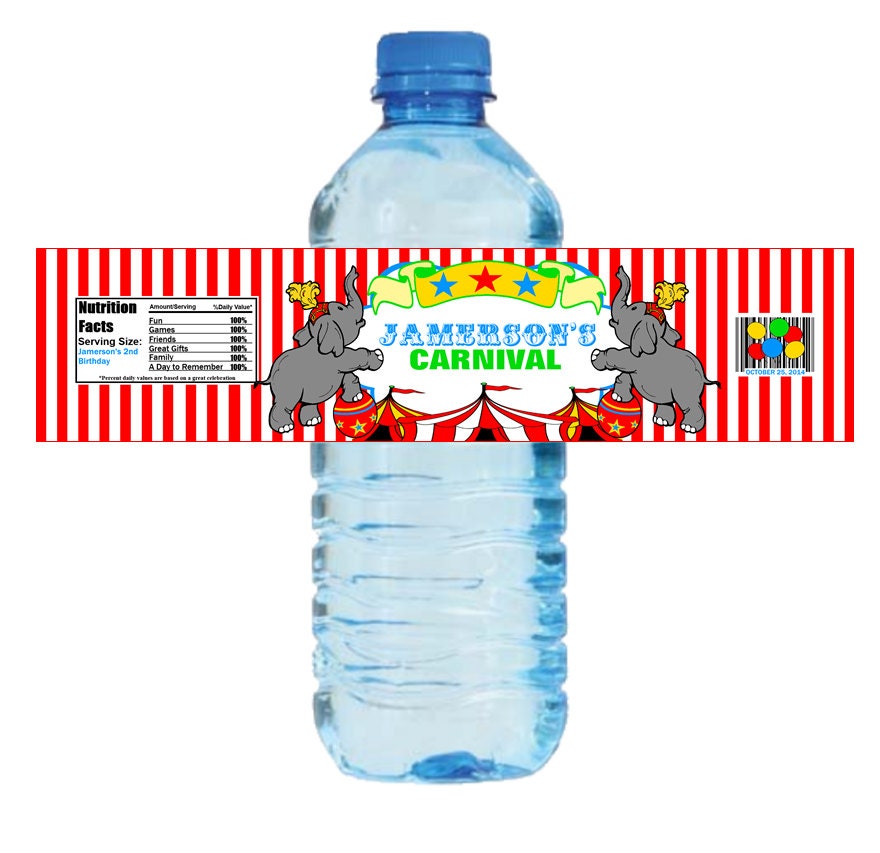 Circus Carnival Theme Water Bottle Labels Party Favor