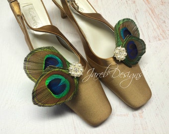 Peacock Shoe Clips ** Bridal Shoe Clips ** Peacock Bridal Clips ** Peacock Wedding ** Peacock Bride ** Wedding Accessory ** Wedding Shoe