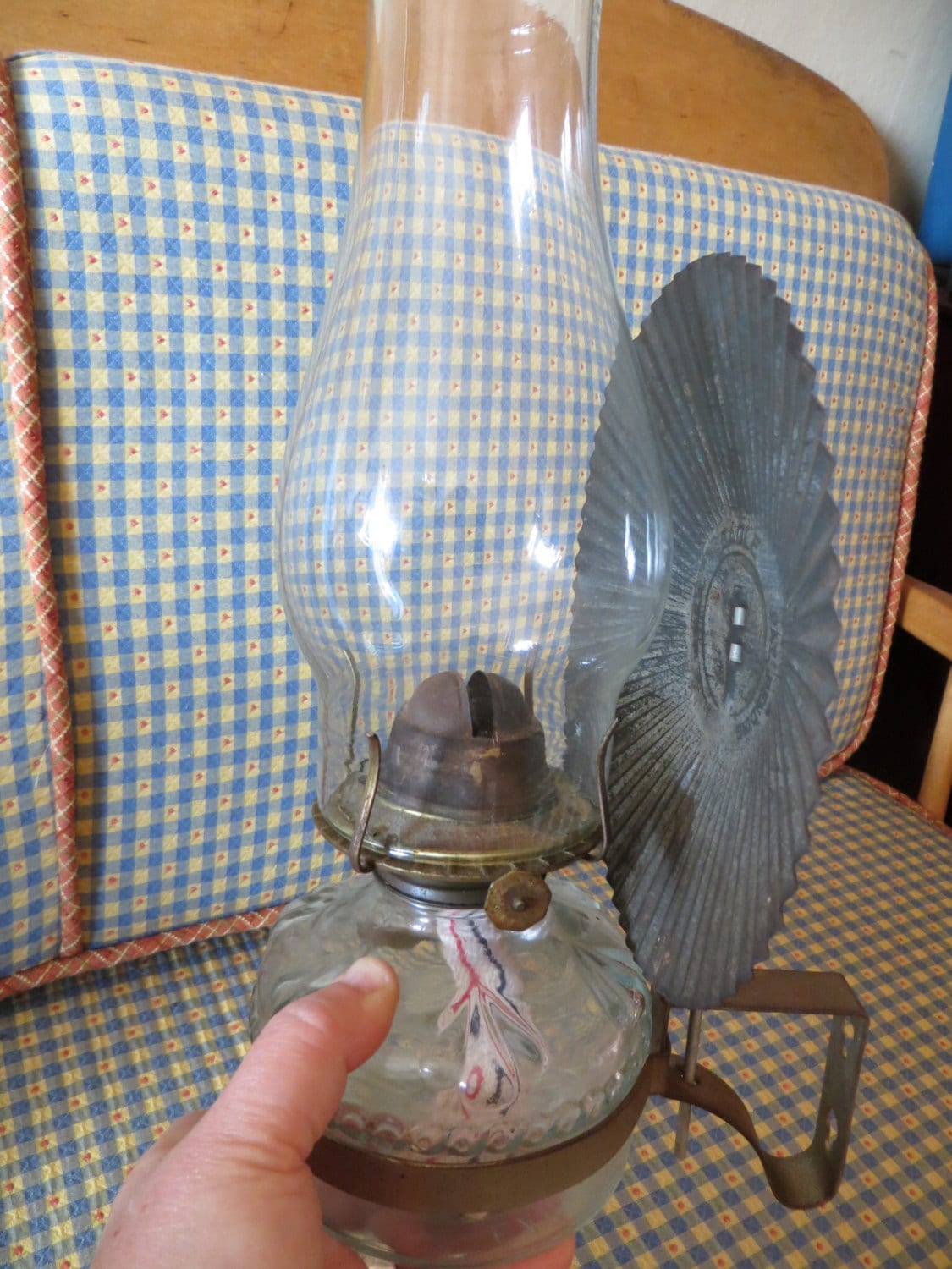 Early Antique Eagle Oil Lamp Wall Mount with original