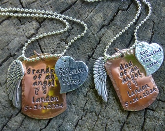 Miscarriage Jewelry, Set of Two, Hand Stamped, Personalized, Wing Charm ...