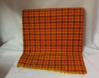 Vintage 1970s Plaid Corduroy Fabric. Orange, Brown, Gold Herringbone ...