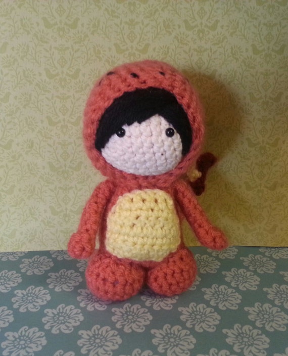 Amigurumi custom doll in Charmander costume