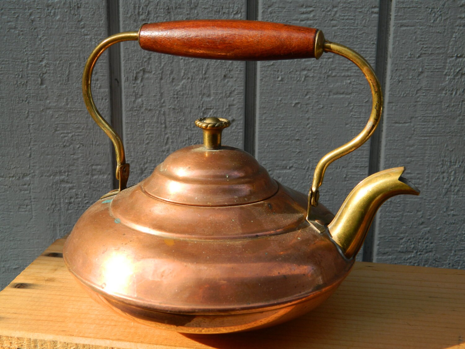 Vintage Copper and Brass Tea Kettle from M Metalcraft Holland