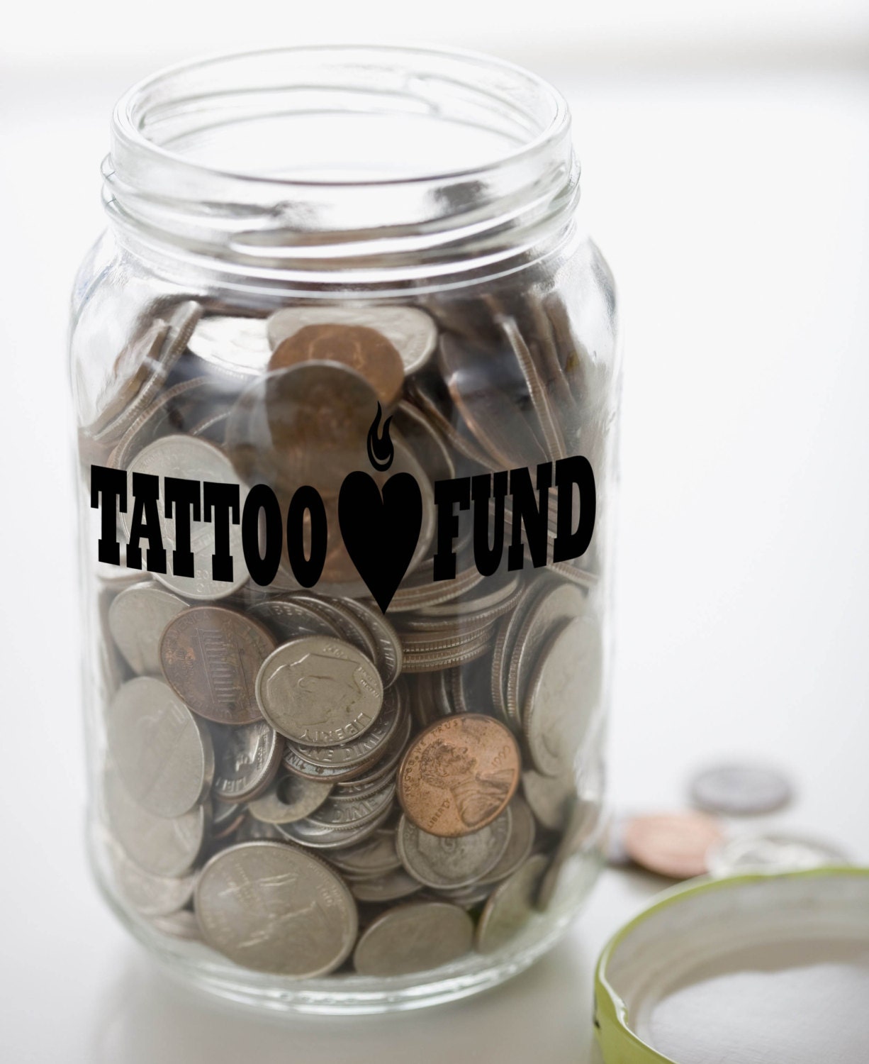 Tattoo Fund Money Jar Vinyl Sticker Decal 1.5h x