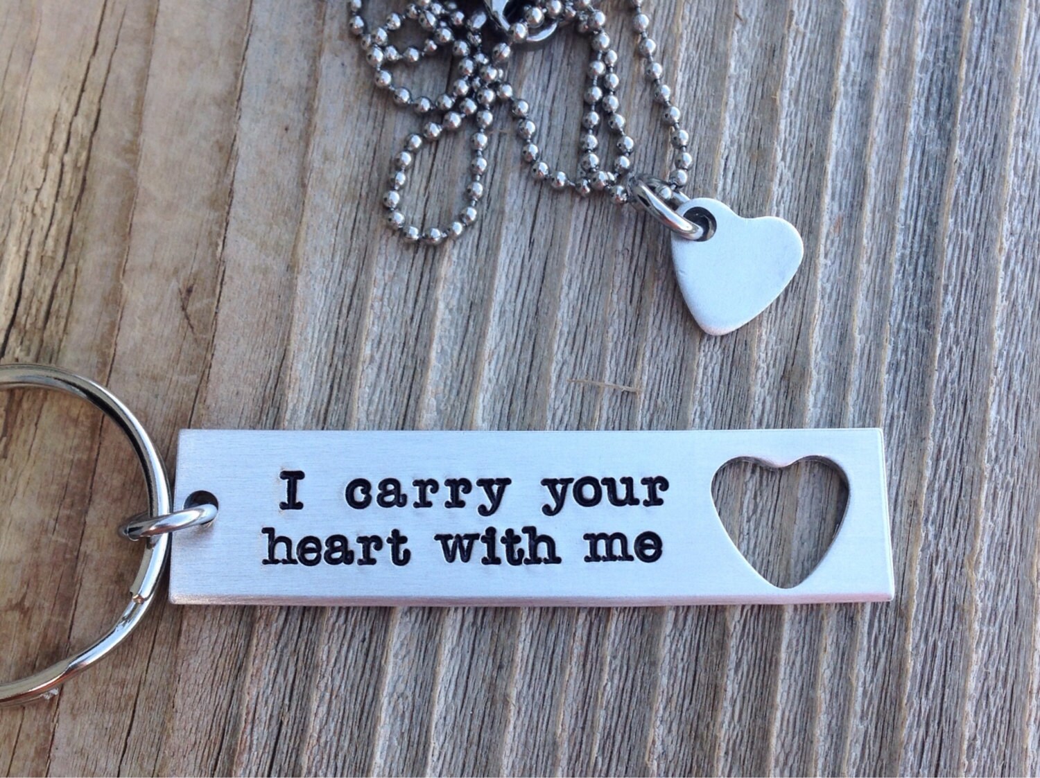 I Carry Your Heart With Me Hand Stamped Keychain And Necklace