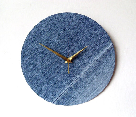 Fabric Wall Clock Decoupage Denim Jeans Fabric by NaturalClocks